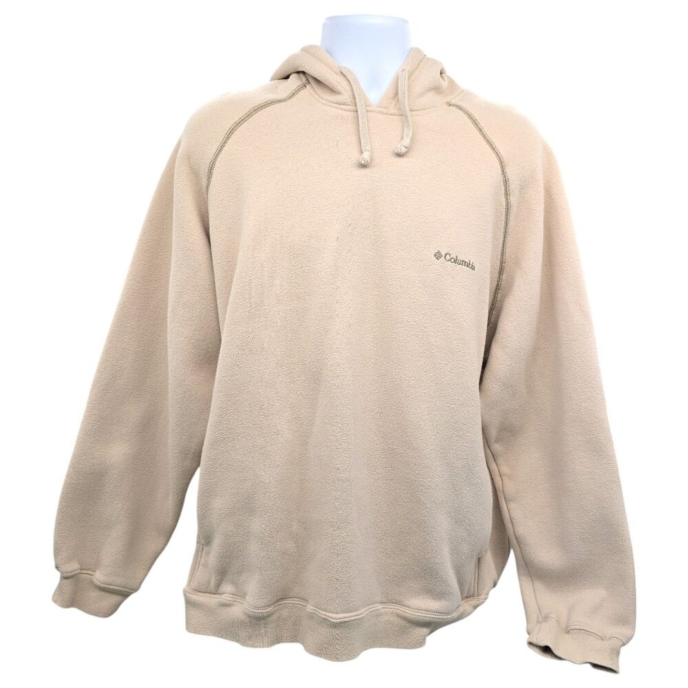 Vintage Columbia Hoodie Mens XL Cream Beige Sweatshirt Hiking Y2K Pockets